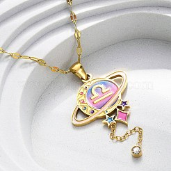 304 Edelstahl Hot Pearl Emaille Konstellation Planet Anhänger Halsketten&nbsp;NJEW-D310-01K-G