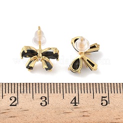 Серьги-гвоздики с бантом из латуни с микропаве из кубических цирконий&nbsp;EJEW-D337-02G