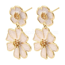 Boucles d'oreilles pendantes en laiton avec fleur&nbsp;EJEW-D352-05G-04