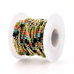 Цепочки ручной работы из латунных звеньев с овальными и треугольными стеклянными бусинами&nbsp;KK-N281-06G