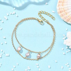 Chaînes en laiton et bracelets double rangs de perles de culture d'eau douce naturelles pour femmes&nbsp;BJEW-JB14135