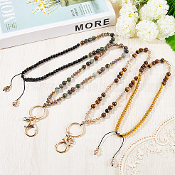 Натуральный африканский кровавик и натуральный тигровый глаз и стеклянная выдвижная катушка для значков с цепями&nbsp;HJEW-SC00158