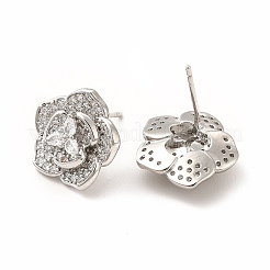 Gestellplattierte Messing-Ohrstecker mit Mikropavé-Kubikzirkonia für Damen&nbsp;EJEW-H091-13P