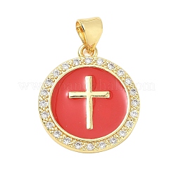 Pendentifs croix religieuse en laiton micro-pavé de zircon cubique transparent&nbsp;CU-CBA83A6-03B-G