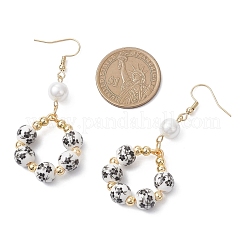 Круглые подвесные серьги из печатного фарфора&nbsp;EJEW-JE06838-01