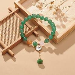 Натуральный красный и зеленый авантюрин и розовый кварц круглые эластичные браслеты из бисера&nbsp;BJEW-JB09012