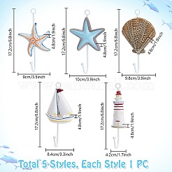 5 шт. 5-х стилистическая вешалка из дерева и железа в средиземноморском стиле&nbsp;AJEW-PH0007-71