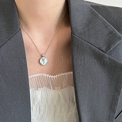 Женские кулоны с круглой розой из стерлингового серебра с белой эмалью&nbsp;FS-WG4AE28-01