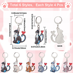 24 pieza de 6 colores de aleación de gato con colgante de esmalte&nbsp;HJEW-SC00114
