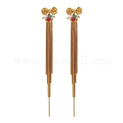 Латунные серьги-гвоздики с кисточками-бантиками&nbsp;EJEW-R014-14G