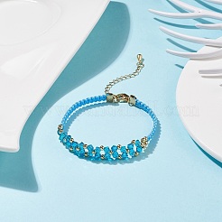 Bracelet à maillons fleur tressé en verre pour femme&nbsp;BJEW-TA00130-02