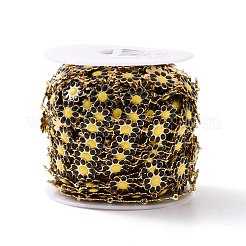 Catene a maglie con fiori di margherita in acciaio inossidabile 304 con smalto&nbsp;AJEW-J035-03G-12
