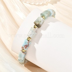 Bracelets extensibles en perles de larimar naturel facettées et colonnes&nbsp;BJEW-JB14495