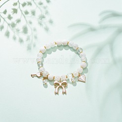 Pulsera elástica con cuentas de jade amarillo natural y cuarzo craquelado sintético&nbsp;BJEW-JB08527-03