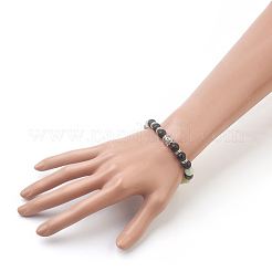 Perles d'amazonite de fleurs naturelles et bracelets extensibles de perles d'agate givrée naturelle&nbsp;BJEW-JB03848-03