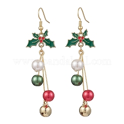 Серьги-подвески из латунного стекла с жемчужными листьями&nbsp;EJEW-TA00692