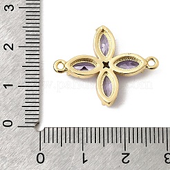Dijes de conector de flor de 4 pétalo con circonita cúbica pavé de latón&nbsp;X-KK-A296-46A-G