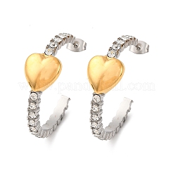 Серьги-гвоздики в форме сердца из нержавеющей стали 304 со стразами&nbsp;EJEW-R027-01GP