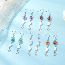 Серьги-подвески в виде луны и звезд из латуни&nbsp;EJEW-JE06675