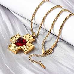 Colliers avec pendentif croix et cœur en acier inoxydable 304 et zircone cubique&nbsp;NJEW-H070-01G-01