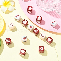 14 шт. 7 вида непрозрачных акриловых бусин с принтом&nbsp;MACR-YW0004-13