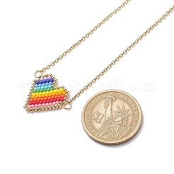 Collana con ciondolo a forma di cuore intrecciato con semi giapponesi color arcobaleno con catene in acciaio inossidabile 304 per donna&nbsp;NJEW-MZ00007