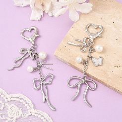 Подвеска-бантик из сплава и АБС-пластика с имитацией жемчуга&nbsp;HJEW-YW00092-01