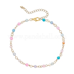 Браслеты на ногу из круглозвенной ограненной цепочки из нержавеющей стали 304 и натурального агата (окрашенного и нагретого)&nbsp;AJEW-AN00747-01