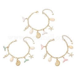 3 шт. 3-цветные браслеты с подвесками из нержавеющей стали и эмалированного сплава&nbsp;BJEW-JB12215