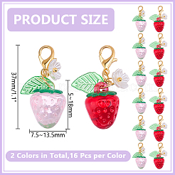 32 pendentif décoratif en acrylique transparent en forme de fraise&nbsp;HJEW-HY0001-24