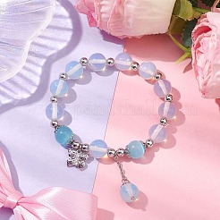 Braccialetti elasticizzati rotondi con perline opalite e occhio di gatto da 10 mm&nbsp;BJEW-JB10450