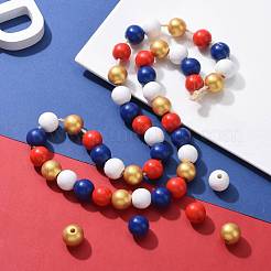 160 шт. 4 цвета 4 июля День независимости США окрашенные круглые бусины из натурального дерева&nbsp;WOOD-LS0001-01A