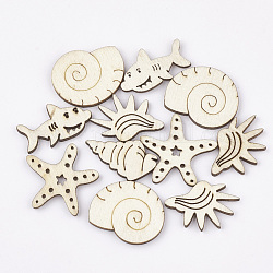 Unfinished Wooden Cabochons, Laser Cut Wood Shapes, Mixed Shapes, PapayaWhip, 19~26x13~24x2.5mm