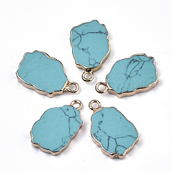 Synthetic Turquoise Pendants, with Light Gold Plated Edge and Iron Loop, Nuggets, 19~21x12x3mm, Hole: 1.6mm