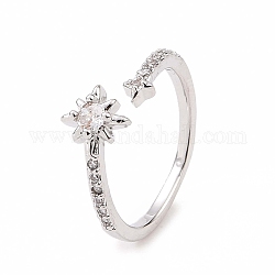 Открытое кольцо-манжета со звездой из прозрачного циркония, украшения из латуни для женщин, платина, размер США 6 (16.5 мм)