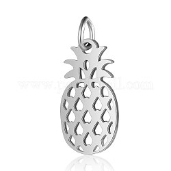 201 Stainless Steel Pendants, Pineapple, Stainless Steel Color, 28x16x1mm, Hole: 3mm