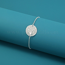 Pulsera de eslabones de árbol de la vida de aleación luminosa con cadenas de cable de latón, joyas que brillan en la oscuridad para mujer, plata, 6-1/4 pulgada (16 cm)