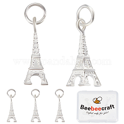 Beebeecraft 5 piezas 925 colgantes de plata esterlina, con anillo de salto, encantos de la torre Eiffel, plata, 16.5x8x6mm, agujero: 3.5 mm