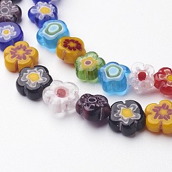 Chapelets de perle de millefiori en verre manuelles, fleur, couleur mixte, 8~11x3mm, Trou: 1mm, Environ 50~53 pcs/chapelet, 16 pouce