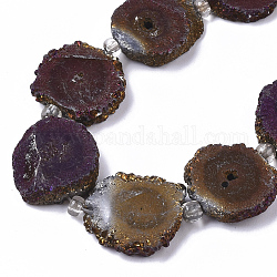 Гальванические природный кварц бисер пряди, солнечный кварц, окрашенные, цветок, кокосового коричневый, 12~25x12~25x5 мм, отверстие : 1.2 мм, около 9~10 шт / нитка, 7.87 дюйм (20 см)
