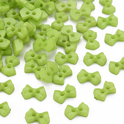 Пластиковые кнопки 2-отверстие, бантом, желто-зеленый, 6x9x2 мм, отверстие : 1.5 мм