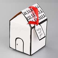 Scatole pieghevoli di carta per dolci regalo a tema natalizio, etichette con scritta e nastro, per natale decorare, forma della casa, colore misto, 33x17x0.1cm