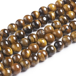 Chapelets de perles d'œil de tigre naturel, ronde, Grade b, 10mm, Trou: 1mm, Environ 40 pcs/chapelet