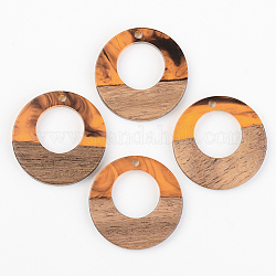 Resin & Walnut Wood Pendants, Ring, Orange, 28x3mm, Hole: 2mm