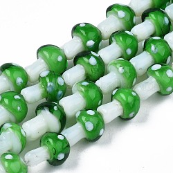 Perline fungo a mano in vetro murano fili, verde lime, 12.5~14x10~11mm, Foro: 1.2~1.5 mm, circa 24~25pcs/filo, 12.20 pollice ~ 12.99 pollici (31 cm ~ 33 cm)