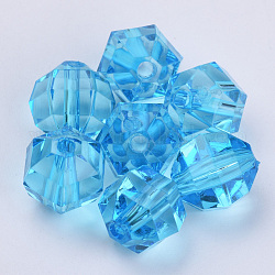 Perles en acrylique transparente, facette, ronde, bleu profond du ciel, 6x5.5mm, Trou: 1.3mm, environ 4500 pcs/500 g