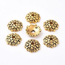 Tibetan Style Bead Caps, Lead Free & Cadmium Free & Nickel Free, Flower, Antique Golden, 11x3.5mm, Hole: 2mm