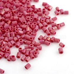 Toho perles de rocaille japonaises, Perles de bugle en verre, mat, couleur ab , trou rond, (45) poivre rouge opaque, 2x1.7~1.8mm, Trou: 1mm, environ 6650 pcs / sachet , 100 g / sac