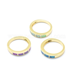Anelli di dito opale sintetico, con accessori di ottone, placcato di lunga durata, colore misto, oro, misura degli stati uniti 7 1/4 (17.5mm)