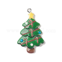 Colgantes de resina opaca, encantos de navidad, con aros de hierro en tono platino, árbol de Navidad, 39.5x23.5x5.5mm, agujero: 1.8 mm